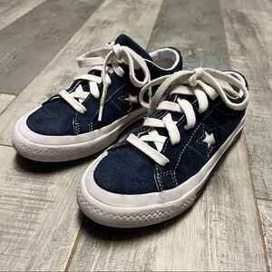 Converse Chuck Taylor Leather All Star Navy Blue White Suede Sneaker Shoe 1.5